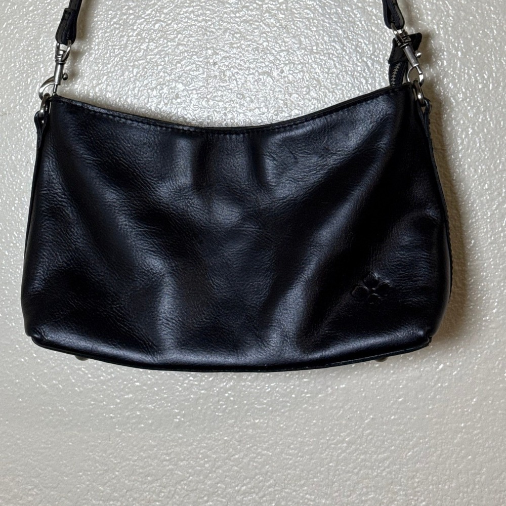 Patricia Nash Black Leather Shoulder Bag‎ Silver Hardware Zip Small Hobo Purse - Picture 4 of 16